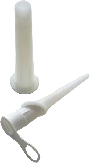 Fugedyse forlænger til tuber inkl. ikke drejelig topdyse til tuber. Til tuber fra 290 ml. til 310 ml. Sælges i poser a 5 stk. forlænger og 5 stk. almindelig